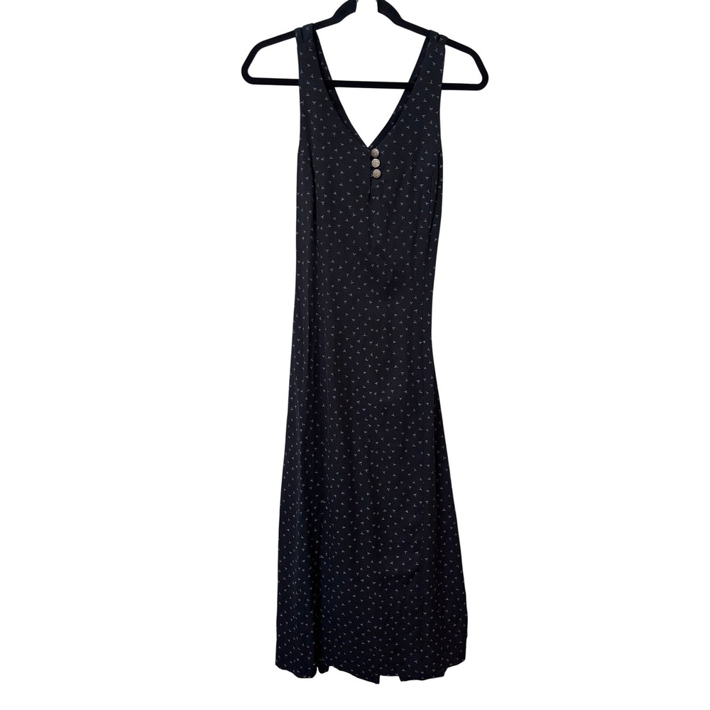 Vintage Chablis Black Leaf Print Open Back Midi Dress Made‎ in Canada 11/12